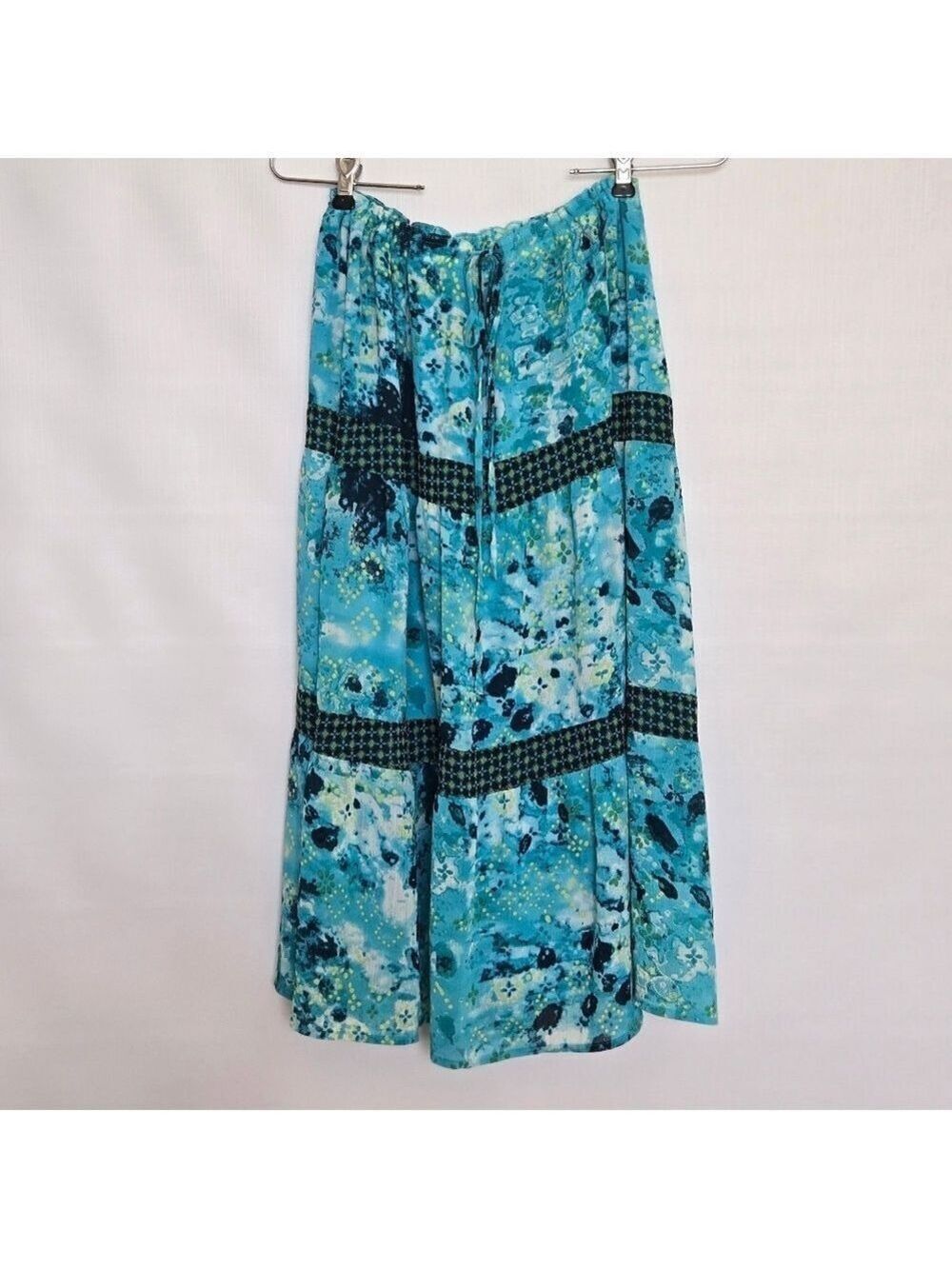 SAG HARBOR MAXI SKIRT WOMEN BLUE GREEN DRAW STRING CLOSURE TIE (16)